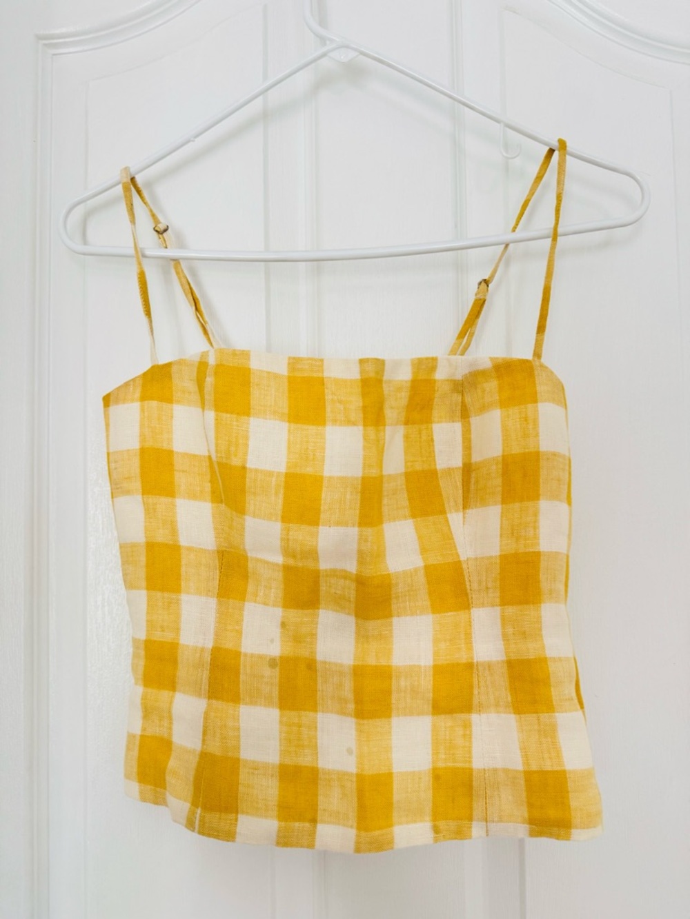 Reformation 🌸Overland Linen gingham yellow and white top